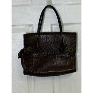 Women's Purse Handbag  Chocolate Leather Textured Stitched Small Brown Hidesign